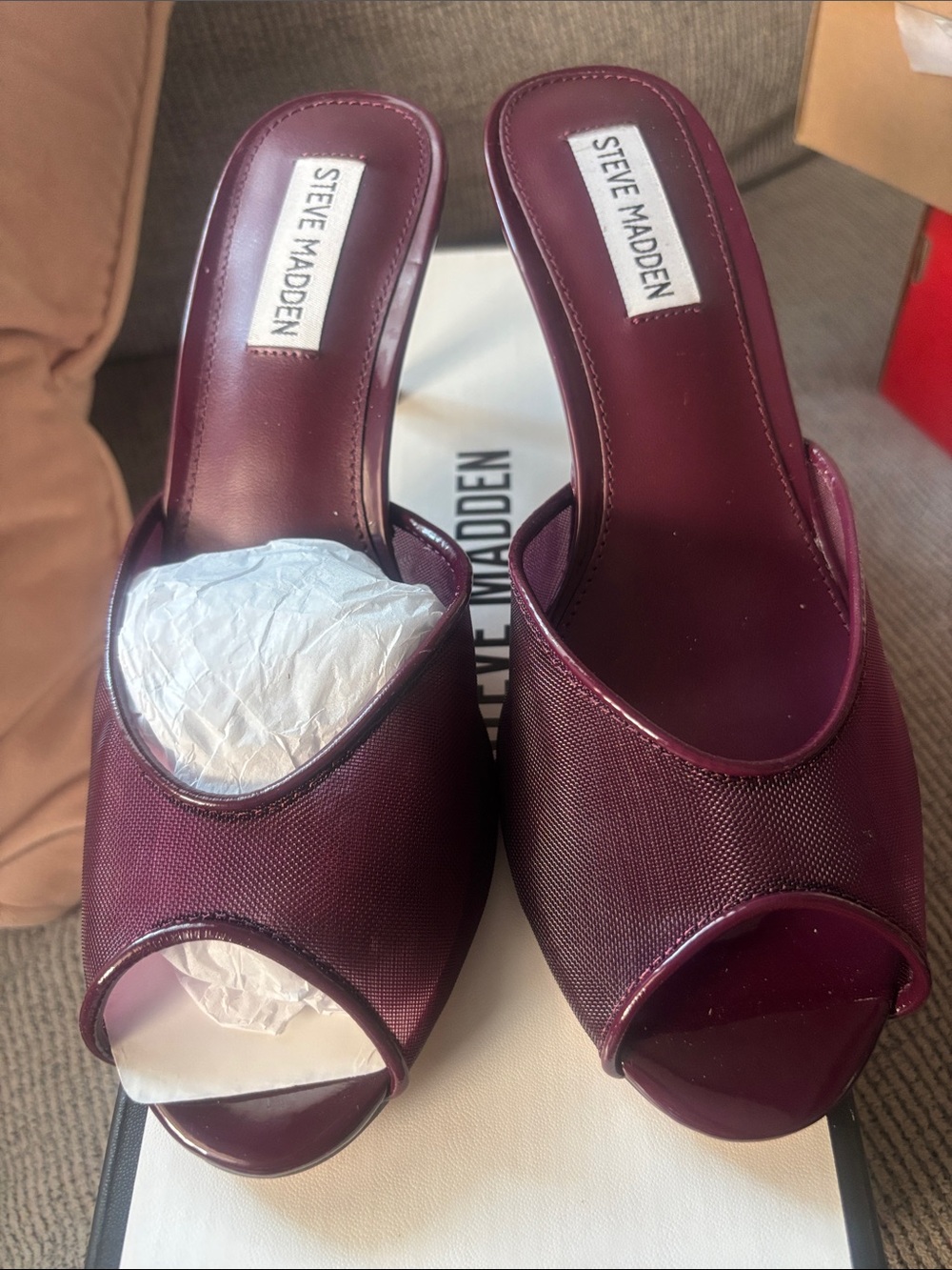 Steve Madden Burgundy Open-Toe Slide Mules